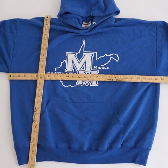 VTG '90S Mountaineer Middle Collegiate Blue Cotton Hoodie Sweatshirt Jerzees XL - Picture 3 of 10